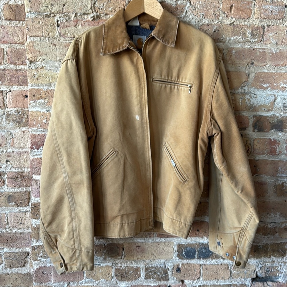 USED Tan Sunfaded Carhartt Detroit Jacket S/M Blanket Lined Worked In 90's